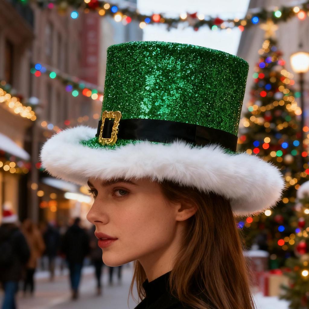 Christmas Party Top Hat Comfortable Festive Cosplay Red Green Top Hat with White Brim for Adults Men Women Stage Performance