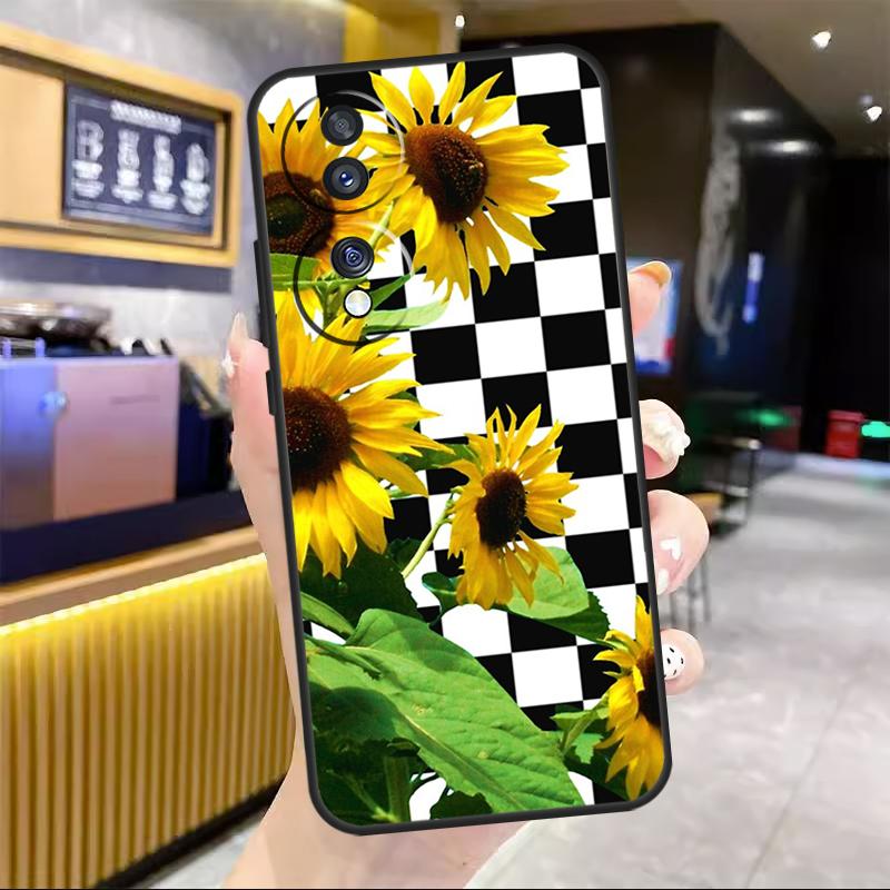 Checkerboard Sunflower For Honor Magic 6 7 8 Pro Case For Honor 90 70 50 Lite 400 200 X8c X8b X9a X9b X9c X9d Win RT