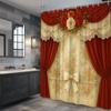 Elegant Red And Gold Curtain Style Shower Curtain Vintage Rose Pattern With Lace Bow Waterproof Easy To Install Elevate Space
