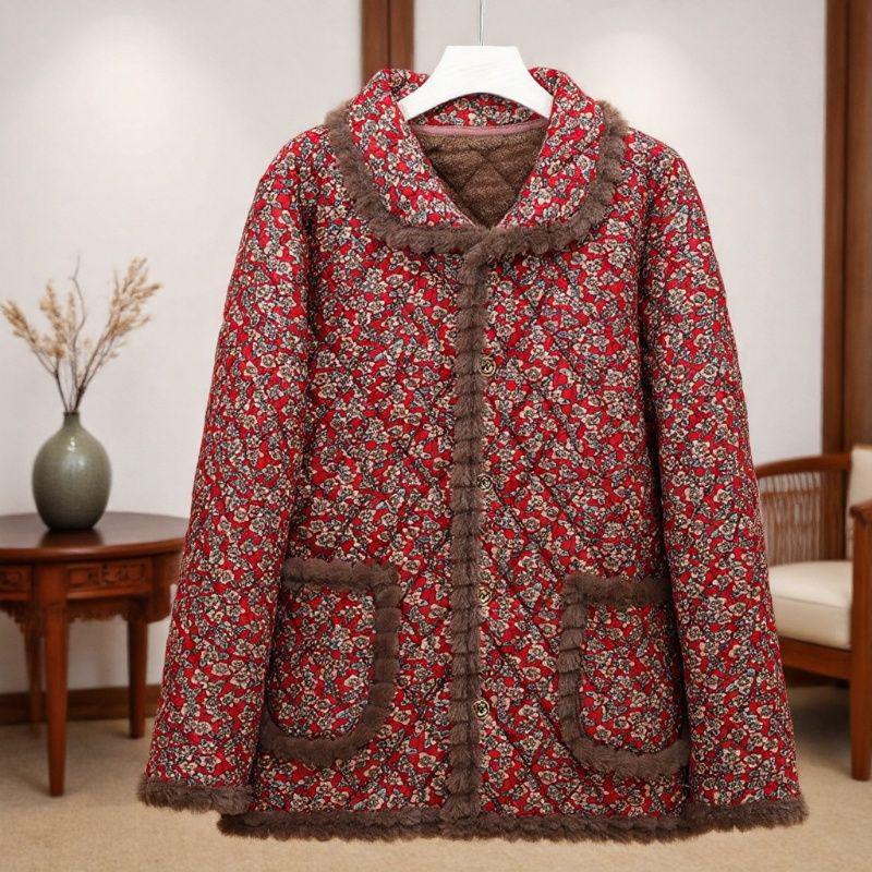 2025 Neue florale Samt-Baumwolljacke für Damen - Gemütliche, stilvolle Oberbekleidung für Senioren