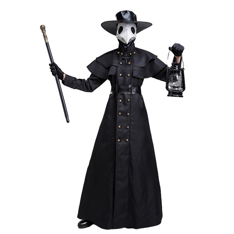Steampunk Medieval Plague Doctor Costume with Raven Bird Beak Mask
