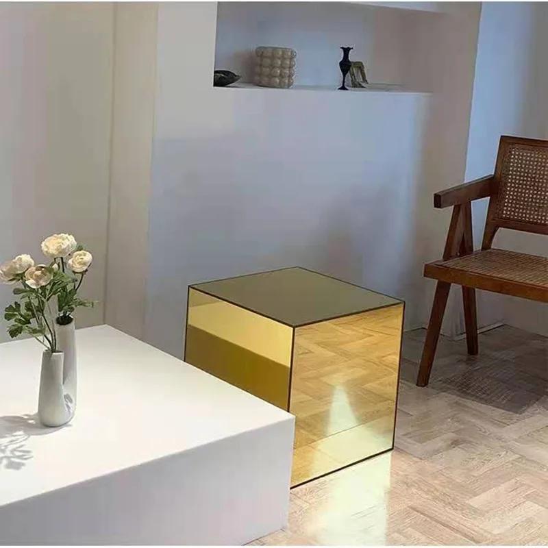 Minimalist Square Glass Mirror Coffee Table Bedside Table Blogger The Same Photography Props Acrylic Side Table Furniture