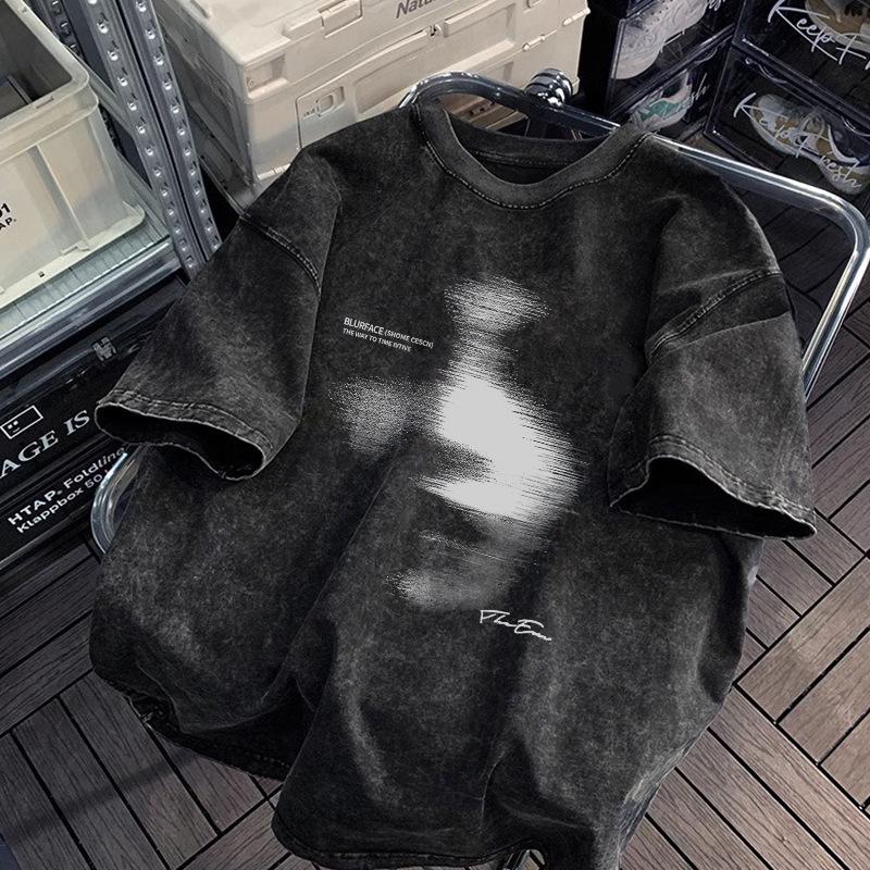 Мужская винтажная бунтарская повседневная футболка с эффектом стирки - американский уличный стиль M чёрный