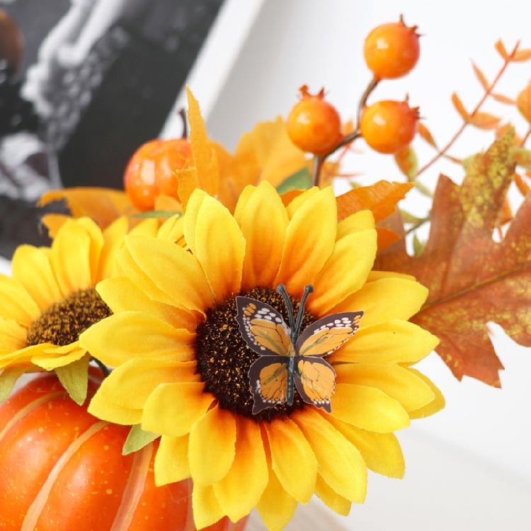Harvest Dining Piece Faux Gourd Accent with Leaf Branch for Thanksgiving Shelf, Entry Zone, Room, and Home Use