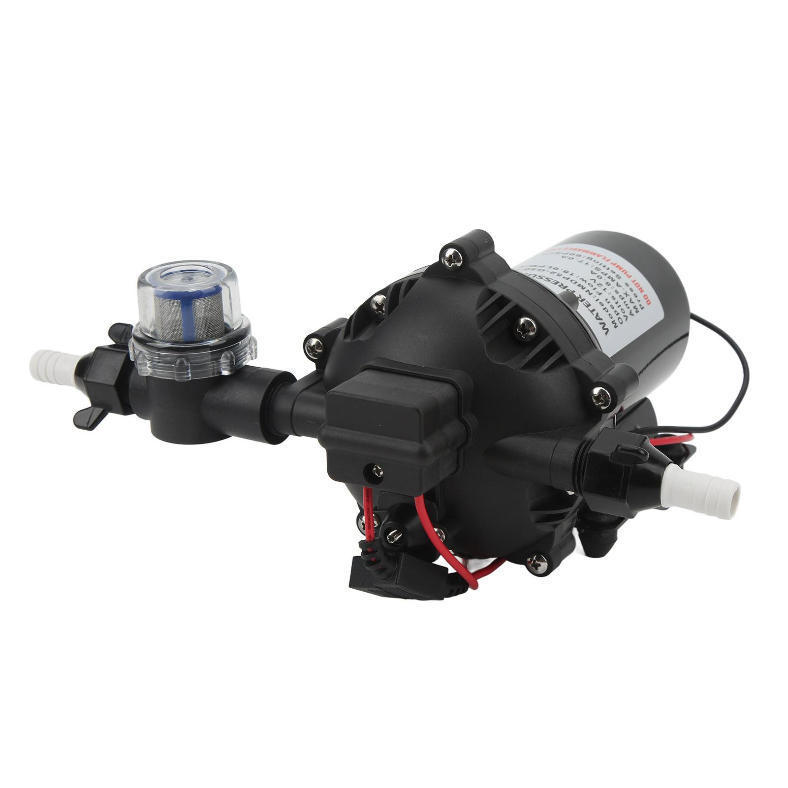 

Self Priming DC Diaphragm Pump 12V 18.9LPM 5.0GPM Rated Flow with 15A Fuse Auto Cut Off for RV Boat