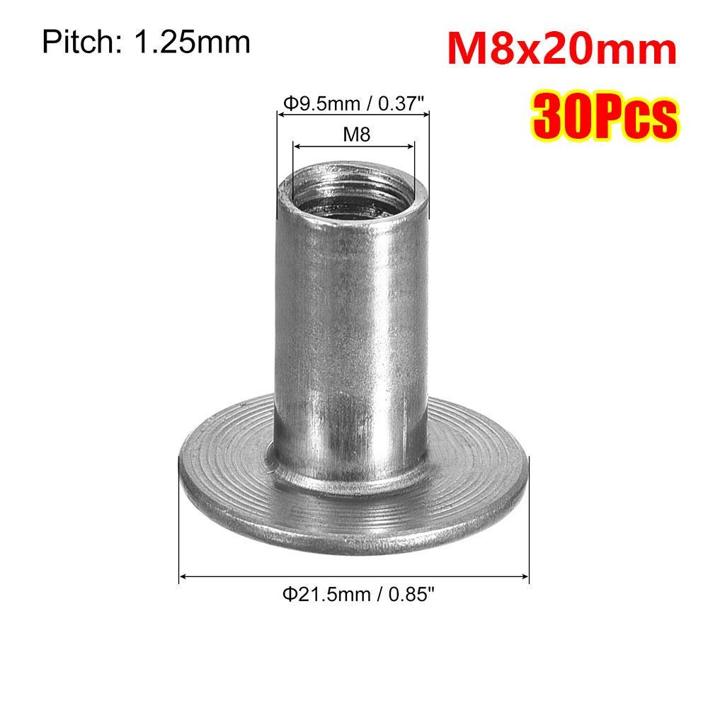 30Pcs Round Base Tee Nut M6 M8 Mounting Hardware Fastener  for Furniture Sheet Metal Woodworking