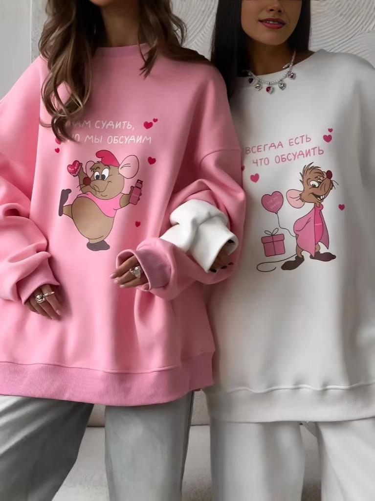 Sweet & Fun Couple Print Loose Sweatshirt - Fall/Winter 2025 Collection