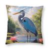 Great Blue Heron Lotus Pond Square Pillowcase Polyester Linen Velvet Printed Zip Decorative Sofa Cushion Cover