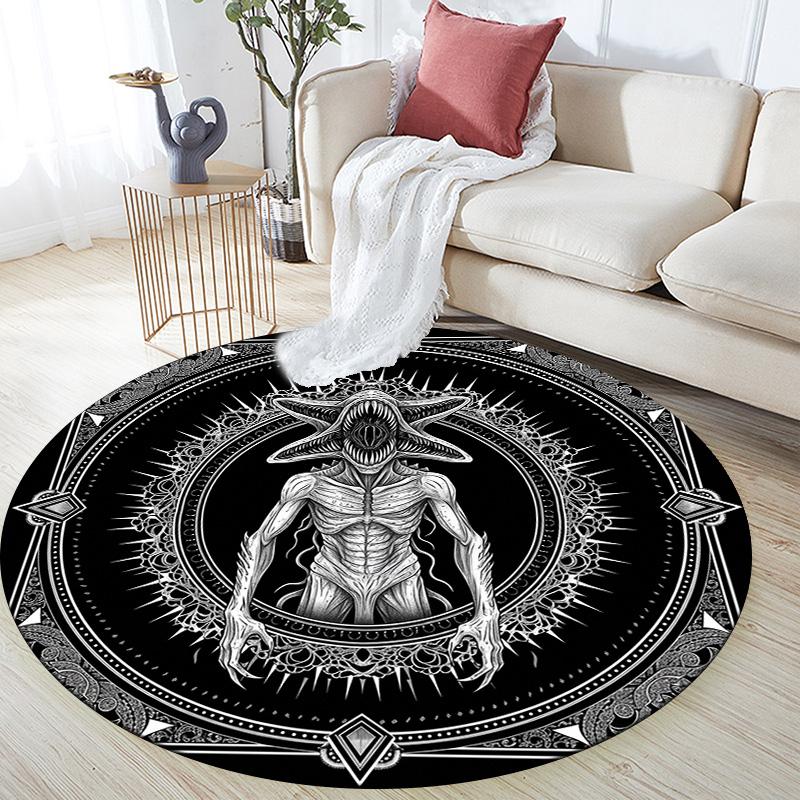Black and White Monsters,Round Area Rug,Carpet Rug for Living Room Bedroom Sofa Playroom Decor,Non-slip Floor Mat