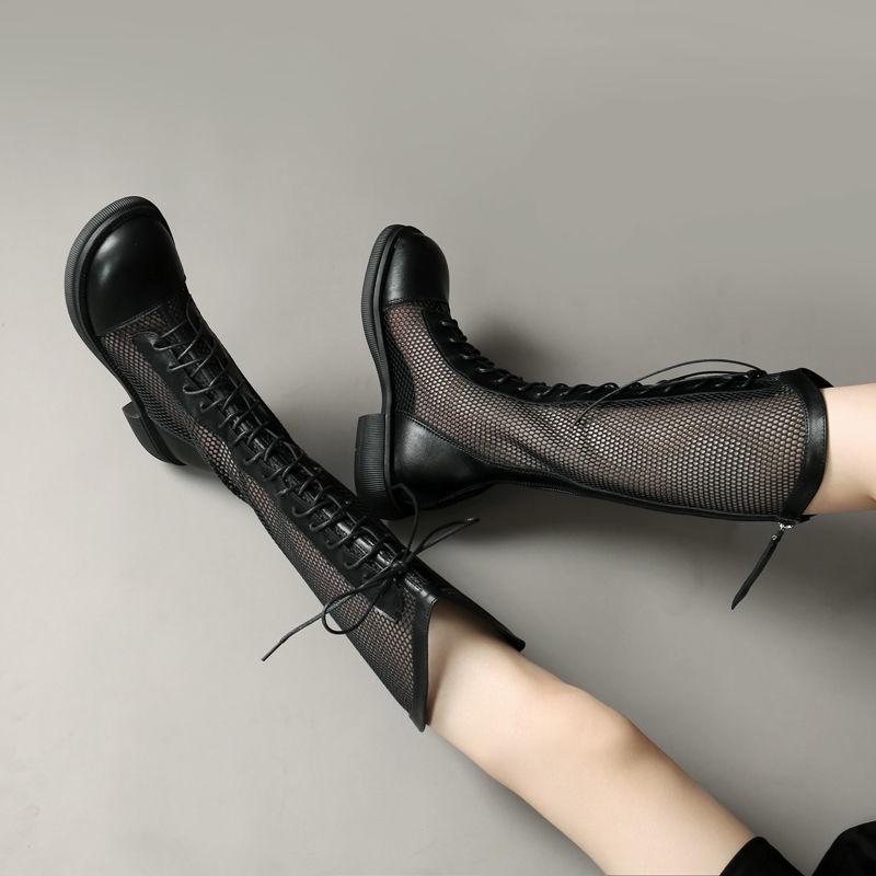 Internet Celebrity Boots Women's Summer Boots 2025 New Versatile Hollow Long Boots Cool Boots Mesh Breathable High Boots Martin Boots