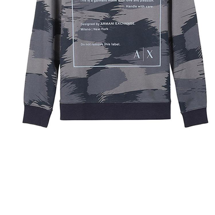 Armani Exchange SS22 Camouflage Print Crew Neck Long Sleeve Sweatshirt Men sweatshirt Navy-Blue 3LZMHB-ZJEFZ-25BE