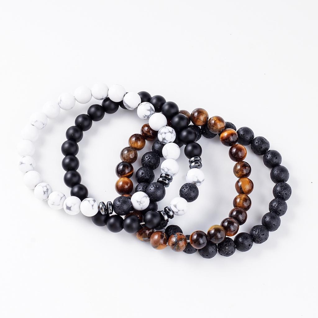 Festive Gifts Lava Rock Tiger Eye And Howlite Beaded Bracelet Set Natural Stone Fashion Jewelry For Men Women Daily Wear Simple Versatile Accessory