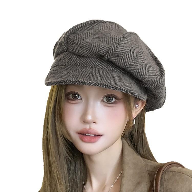 Autumn And Winter Beret Women'S Versatile Cloud Octagonal Hat Big Head Circumference Showing Face Small Retro Painter Hat