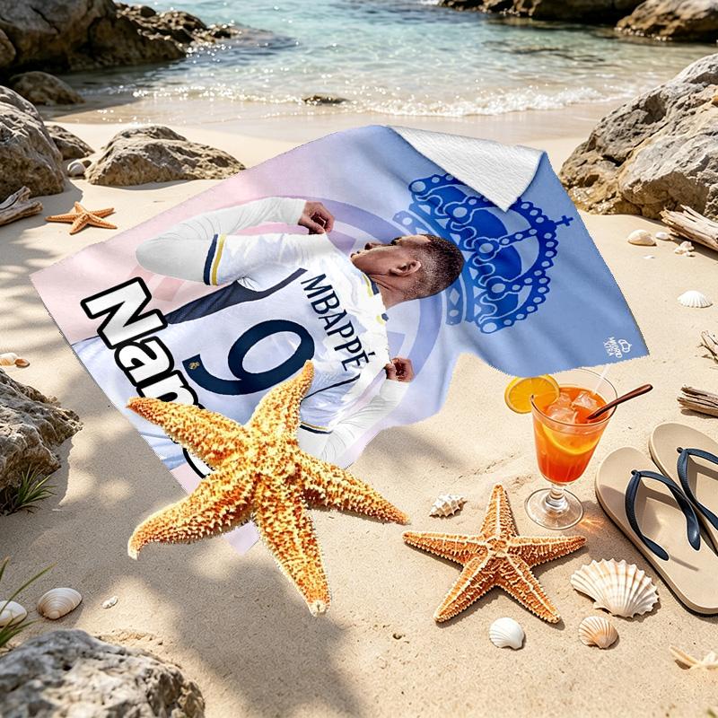 Personalisierbares Strandtuch mit Kylian Mbappe Aufdruck und individuellem Namen, für Reise Camping Strandparty Heimdekoration, Geburtstagsgeschenk für Familie & Freunde