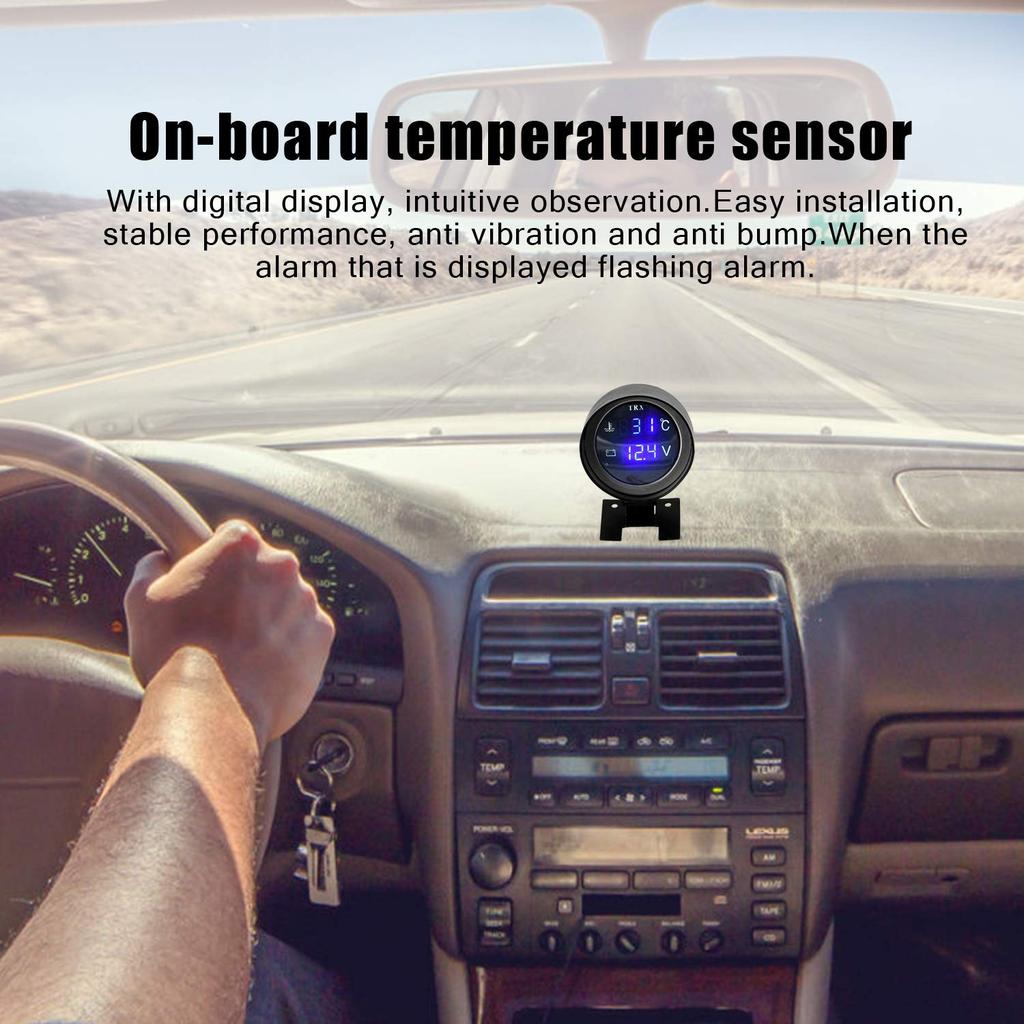Carrfan Round LED Digital Track Temperature Sensor Moto+ Voltmeter 2 In 1 24V