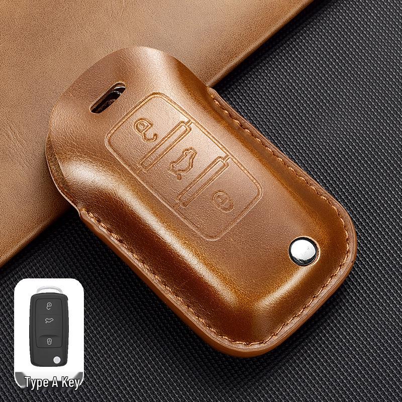 Leather Key Case for Volkswagen Models: T-Cross, Lavida, Lamando, Bora, Tiguan, Sagitar, Polo, Magotan, Passat, Tharu