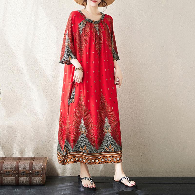 XITAO Print Folds Half Sleeve Dress ZMY1103 One Size красный