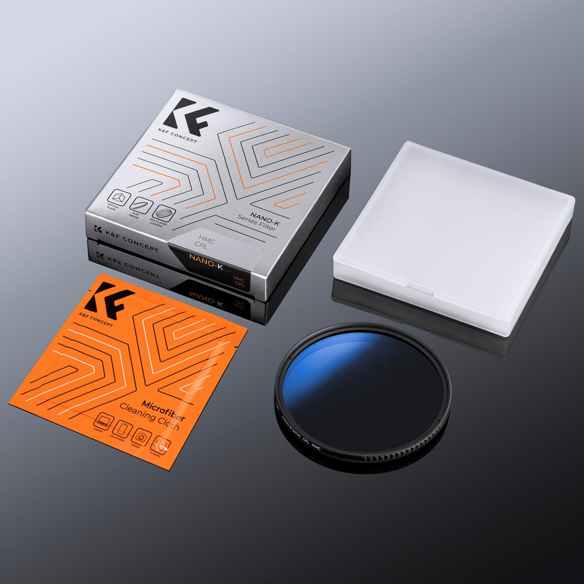 K&F CONCEPT Nano K Series 82mm CPL Filter Ultra-thin Trapezoidal Frame Blue-Coated Film with a Piece of Vacuum Cleaning Cloth 49mm синий