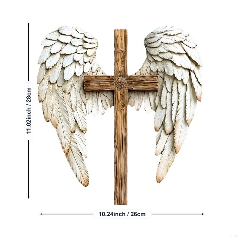 Angel Wing Wall Decoration, with Hanging Cord, Feathered and Crosses Design, 2D Flat Christian Hanging Plaque for Prayer