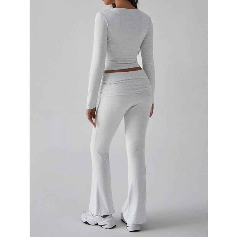 Damen Herbst und Winter Y2K Lässig Slim U-Ausschnitt Langarm Top Mikro-Hosen Set