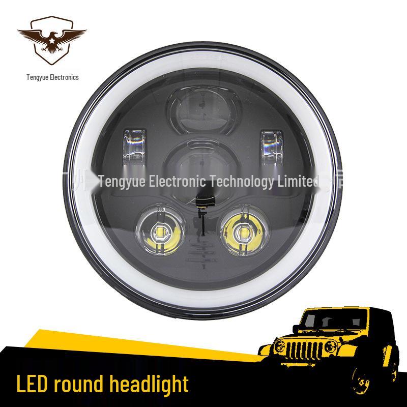 45W 7" Full Circle LED Headlight for Jeep & Harley with White/Yellow DRL, High & Low Beam