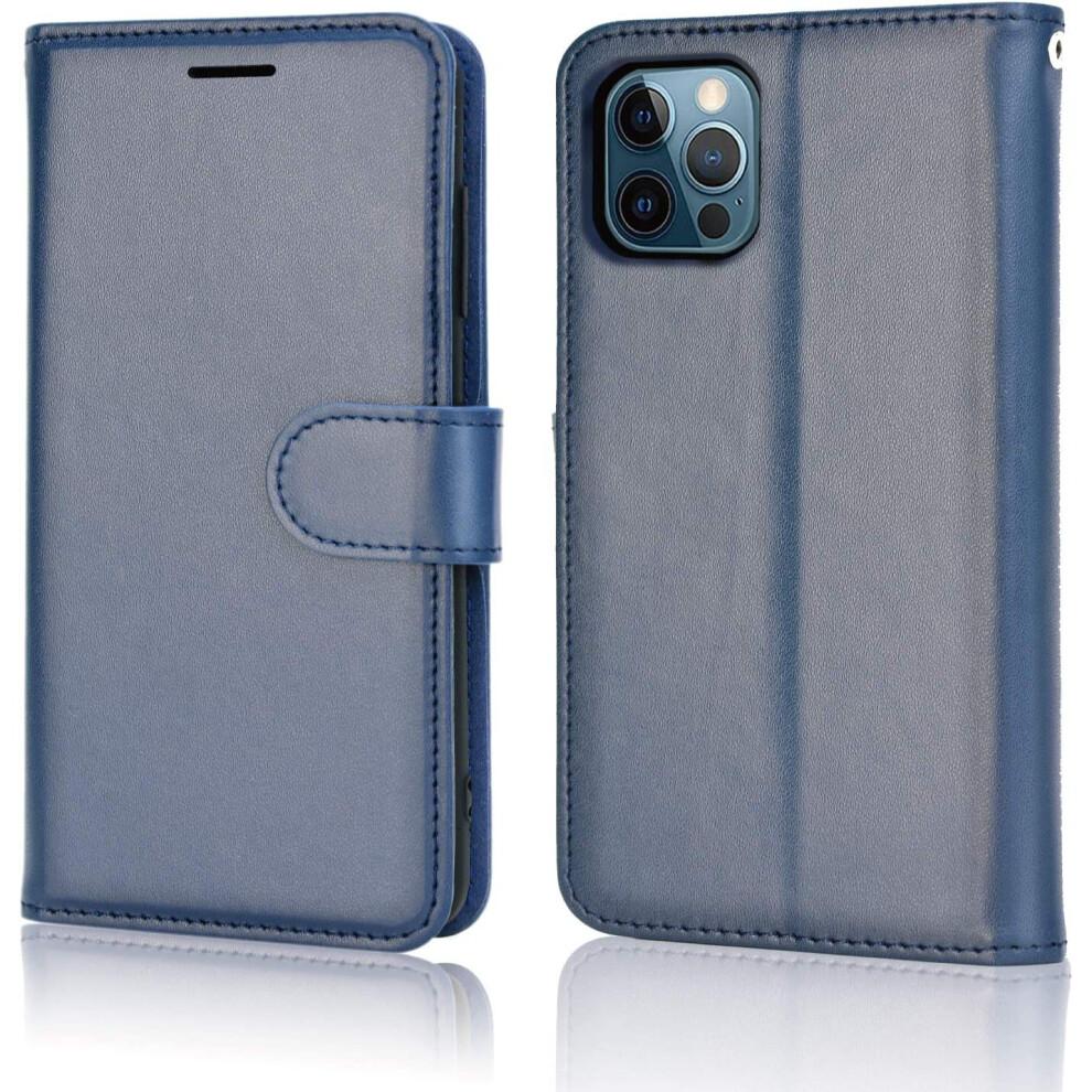 (Blue)  iPhone 12 Pro Max PU Leather Wallet Case, Flip Protective Case Cover with Wallet Card Holder, Stand and Wrist Strap with Magnetic Closure