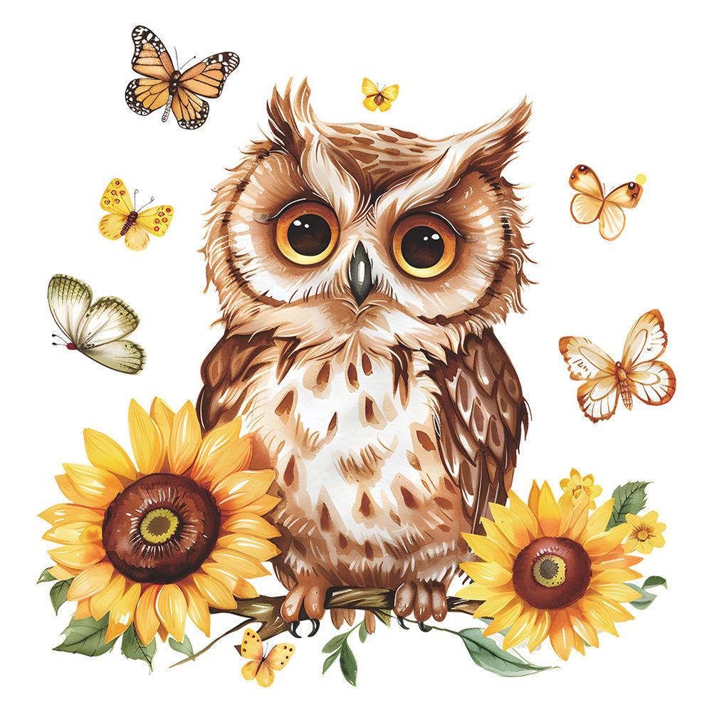 Fun-f159 Fensteraufkleber mit Cartoon-Eule, für Glastüren und Fenster, für Schlafzimmer, Wohnzimmer, Haus, Landschaftsbau