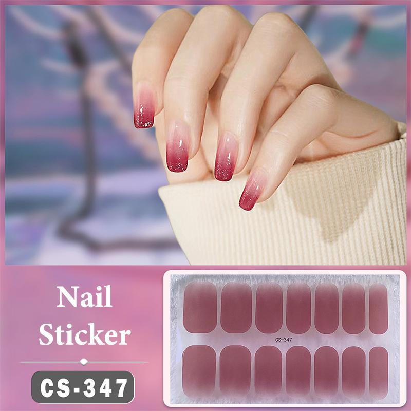 No Baking Lamp Waterproof Nail Wraps Full Cover Nail Stickers Solid Color 14 Nails/Set Multi Color Nail Art Look Patch Firm