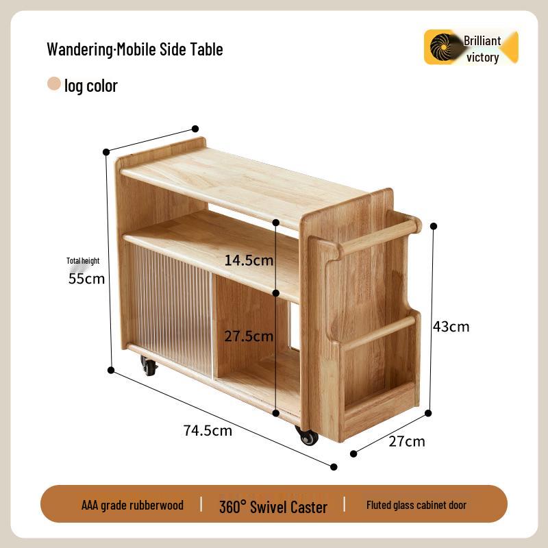 Solid Wood Retro Trolley: Movable Side Table & Snack Cart