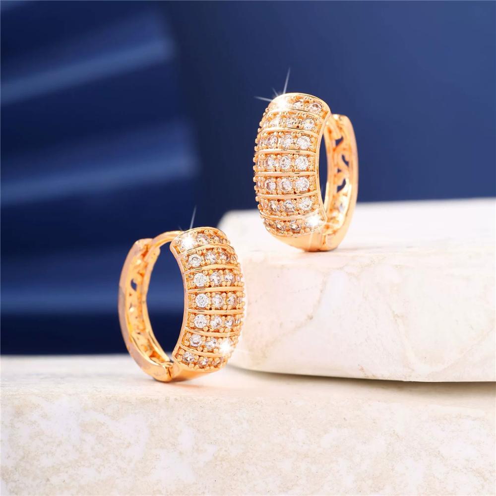 Female White Zircon Stone Hoop Earrings Vintage Fashion Gold Color Wedding  For Women