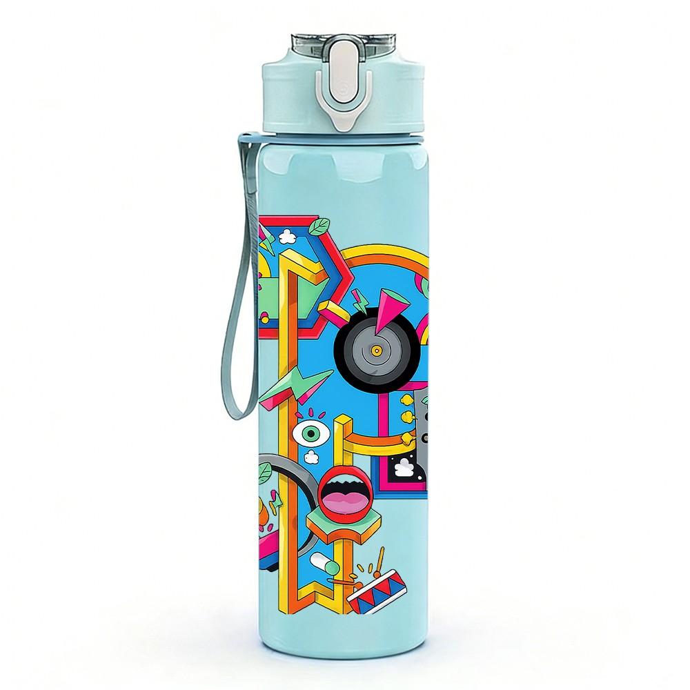 1PC Colorful Robot Block Art 750ml Color Plastic Sports Water Bottle Leakproof Flip Straw Lid Suitable for Sports Office Home Use