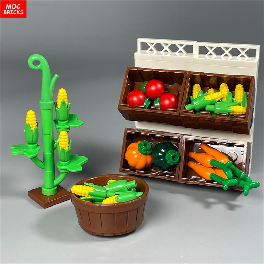 MOC Bricks Corn Crop Sheep Goat Vegetable Food Plant Building Blocks Accessories Village Farm Scene Toy Friends Children's Toys
