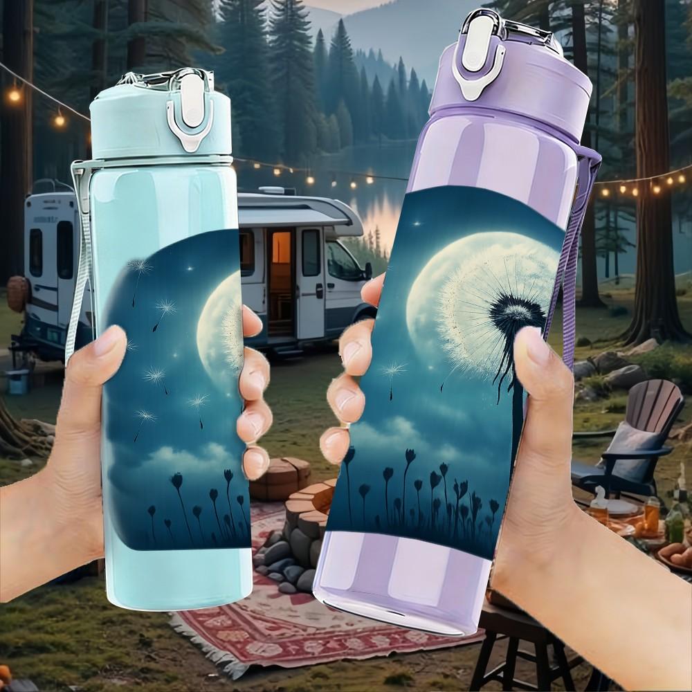 1PC Dandelion Moon Night Art 750ml Color Plastic Sports Water Bottle Leakproof Flip Straw Lid Suitable for Sports Office Home Use