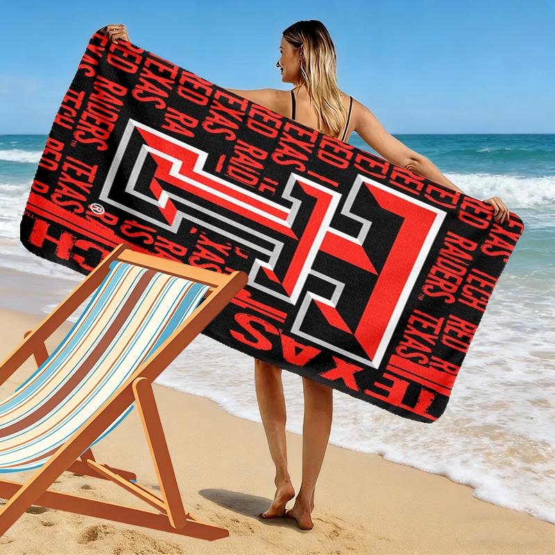 Texas Tech Red Raiders Print Beach Towel, Large Soft Quick Dry Towel for Beach Camping Swimming
