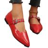 Foreign Trade Large Size Flat-bottomed Small Leather Shoes Women's 2025 New British Style Pointed Head Glossy Belt Buckle Fashion Shoes