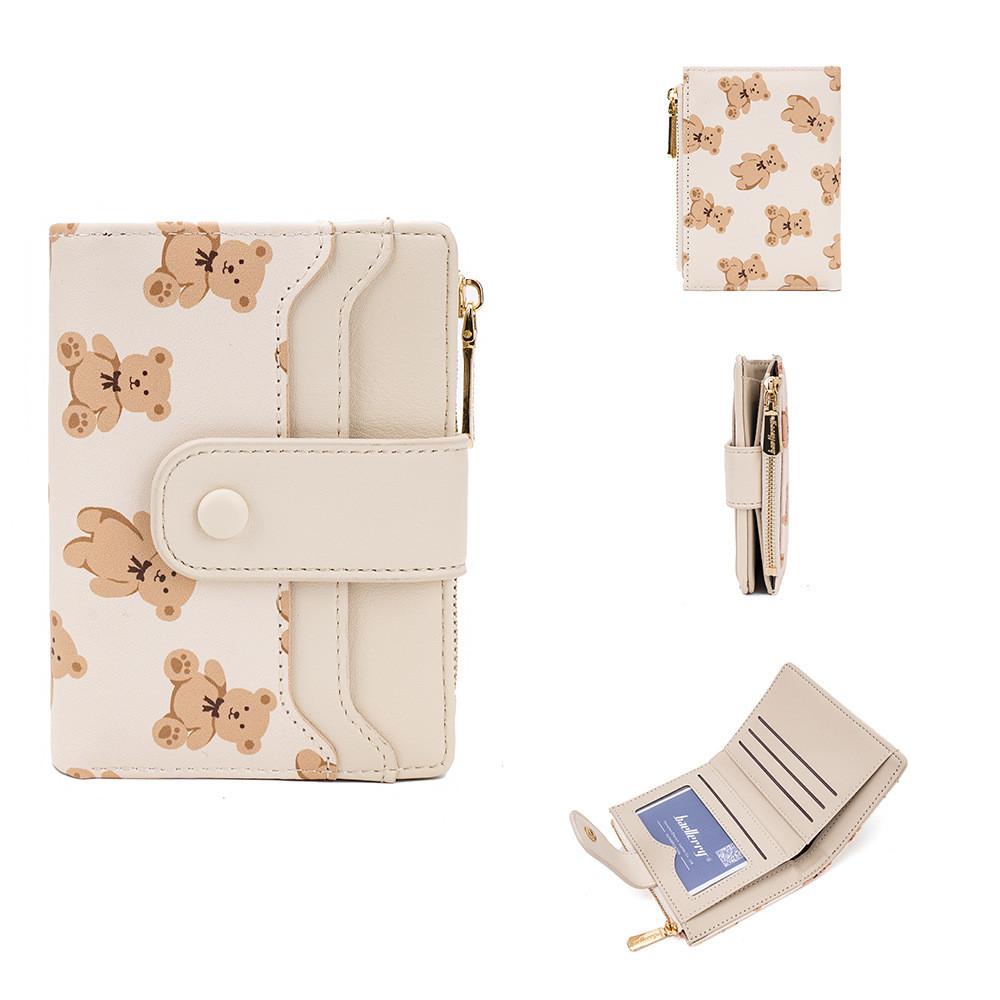 Baellerry Short Wallet For Women With Cartoon Bear Pattern Pu Material Antitheft Rfid Card Holder For Daily Use