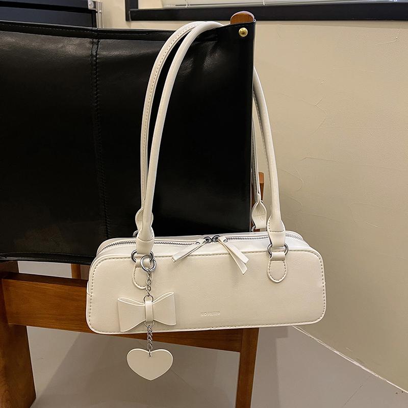 

Luxury Designer Women s Underarm Bag New Versatile Texture Leather Single Shoulder Bags Vintage Chic Bow Handbags Trend (30cm<Max Length<50cm) белый