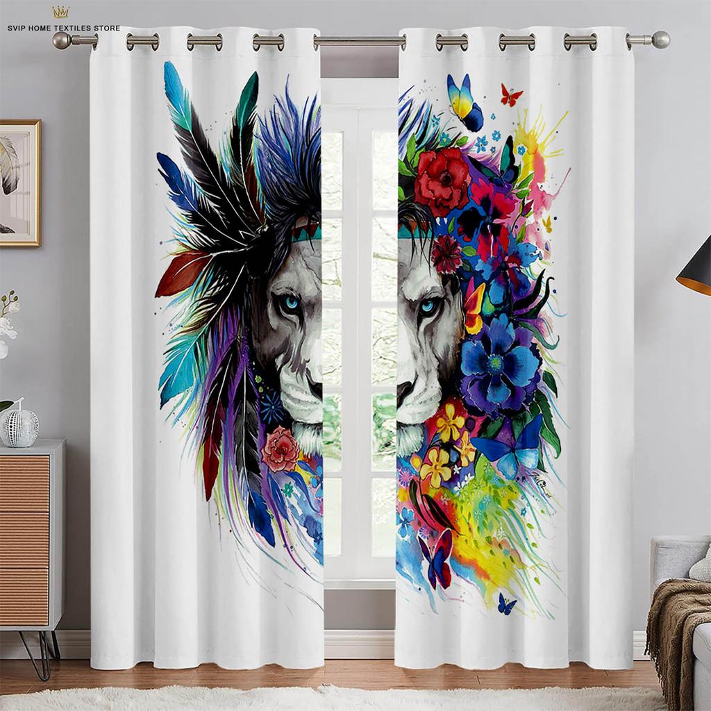 Cheetah Lion Ferocious Animal 3d Printing Curtains Children's Room Living Room Study Kitchen Decorative Curtains 2 Pieces