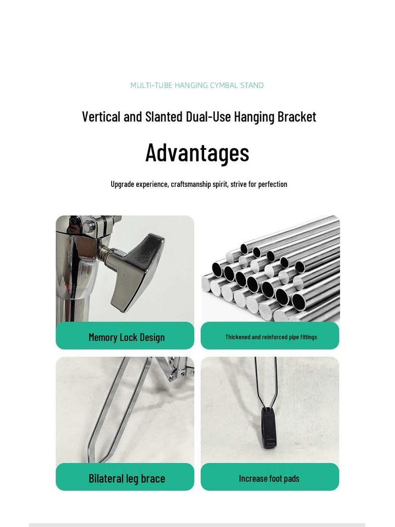 Dual-Use Drum Rack: Cymbal Stand with Diagonal Rod and Hanging Fork for Musical Instruments