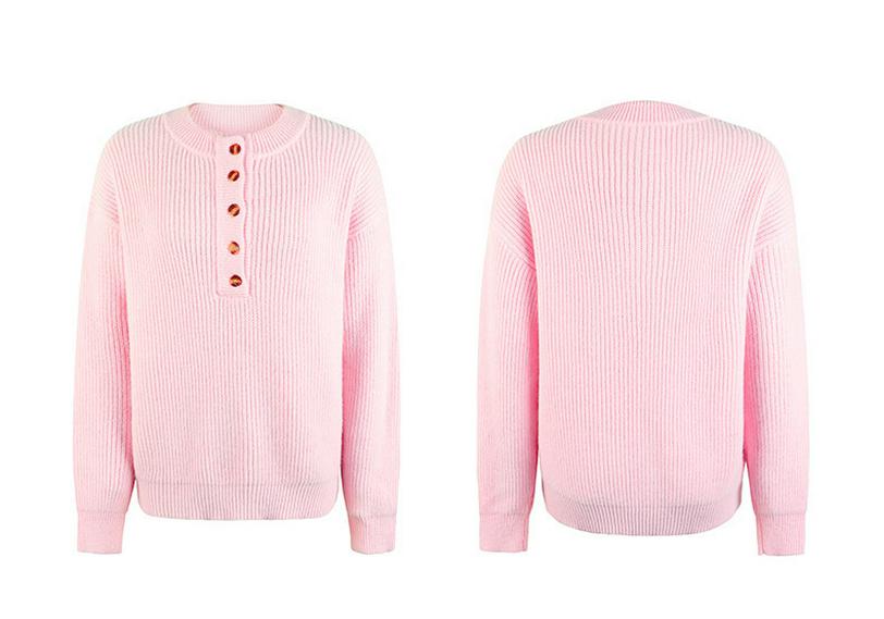 2024 Autumn Winter Women's European/American Style Solid Color Single-Breasted Round Neck Knitwear Pullover Sweater