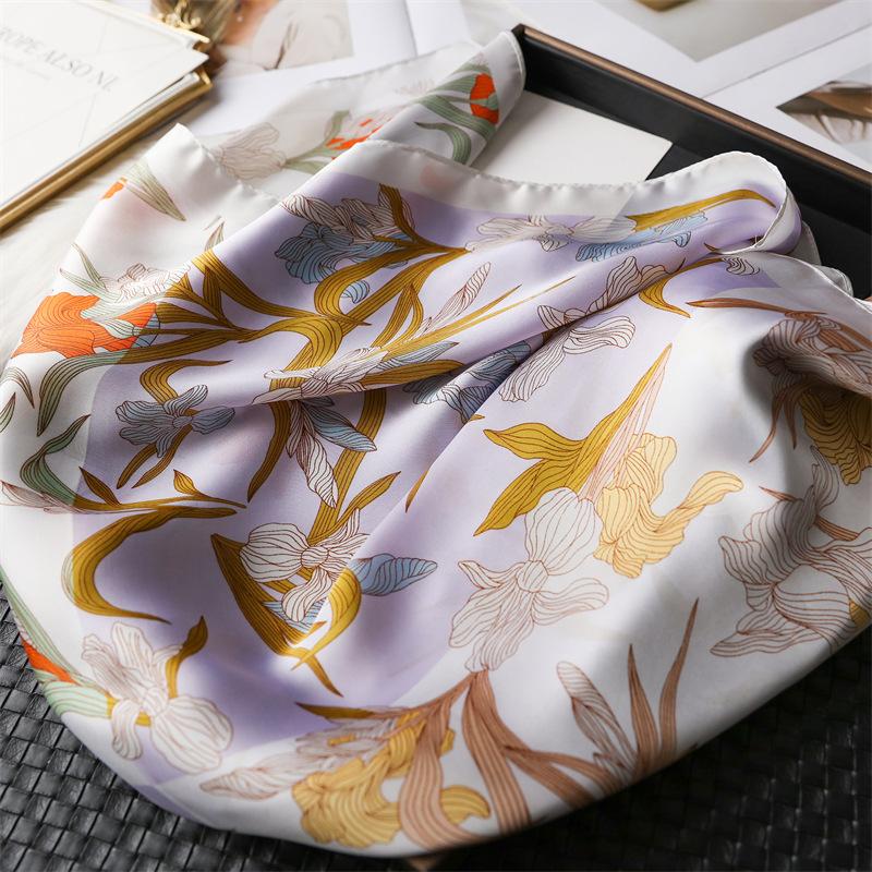 New 71cm Premium Flower Small Square Scarf Spring and Summer Simulated Silk Printing Silk Scarf Women's Thin Scarf Sunscreen Headscarf