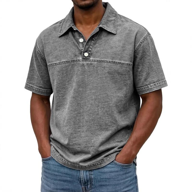 Herren Hellbraunes Gewaschenes Poloshirt Umlegekragen Lässig Lockerer Schnitt Kurzarm Pullover