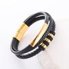 Mens Minimalist Multi-Layer Leather Rope Bracelet Stainless Steel Adjustable Woven Cuff Casual Fashion