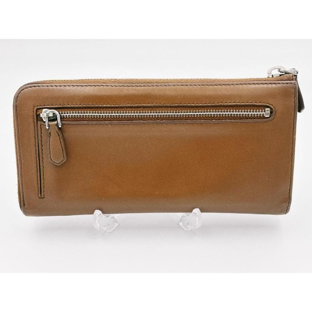 Used Prada Long Wallet L-shaped Zipper Leather Bi-color Brown Orange with GC