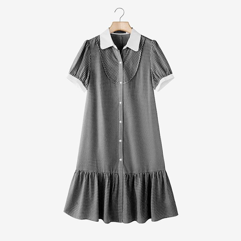 ZANZEA Women Elegant Doll Collar Summer Casual Short Sleeve Grid Print Dress