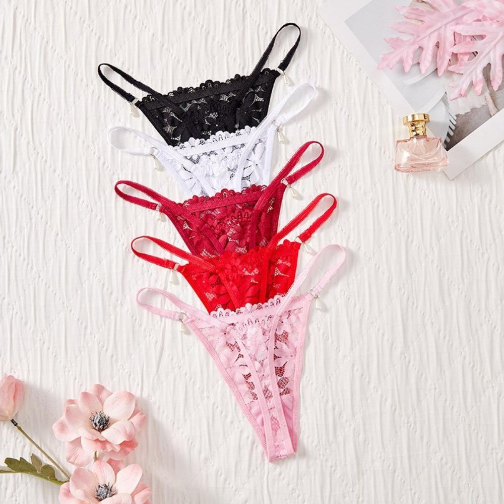 Cross-border New Product Pearl Pendant Women's Underwear Foreign Trade Amazon Specializes In Multi-color Low-rise Lace Women's Thong