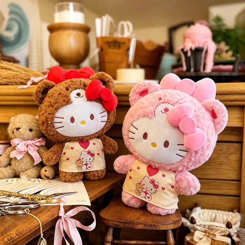 New 40/60CM Sanrio Hello Kitty Caramel Pajama Plush Toys Pillowcase Heart Pajamas KT Cat Plush Doll Girl Gift