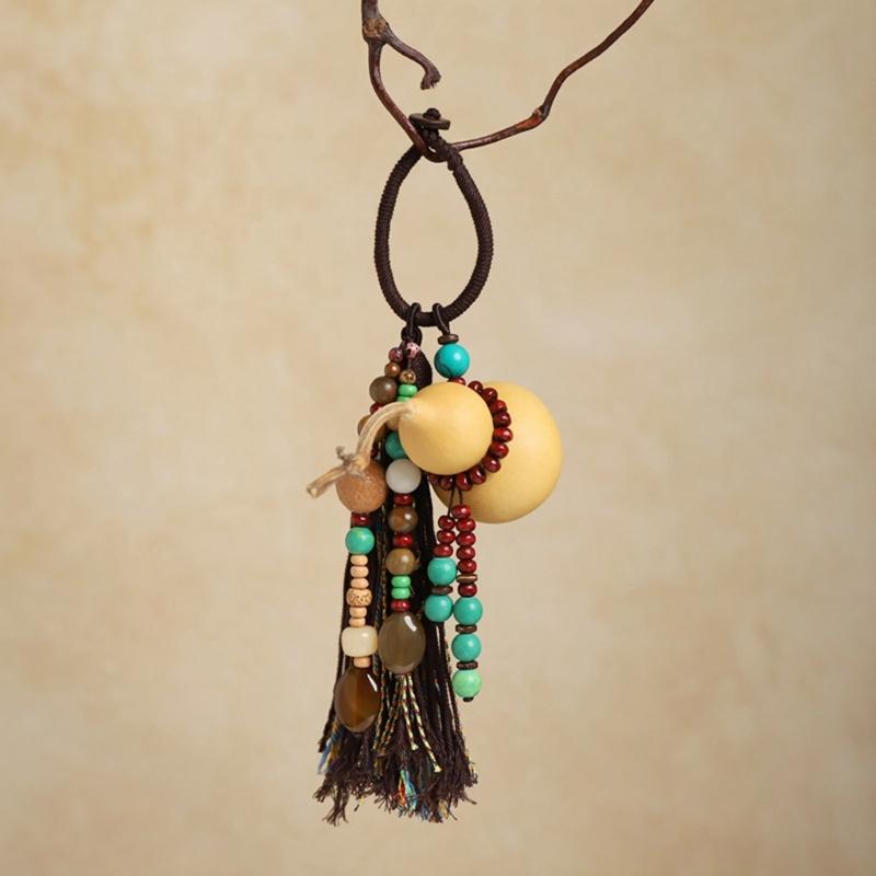 Handwoven Bottle Gourd Tassels Keychain with Natural Cotton Rope Symbolizing Fortunes Keyring Accessories