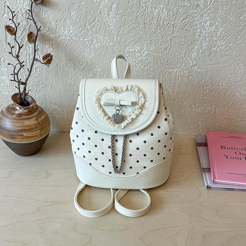 Schoolbag Korean lace bow backpack women's 1011 summer new sweet student schoolbag foreign style polka dot backpack