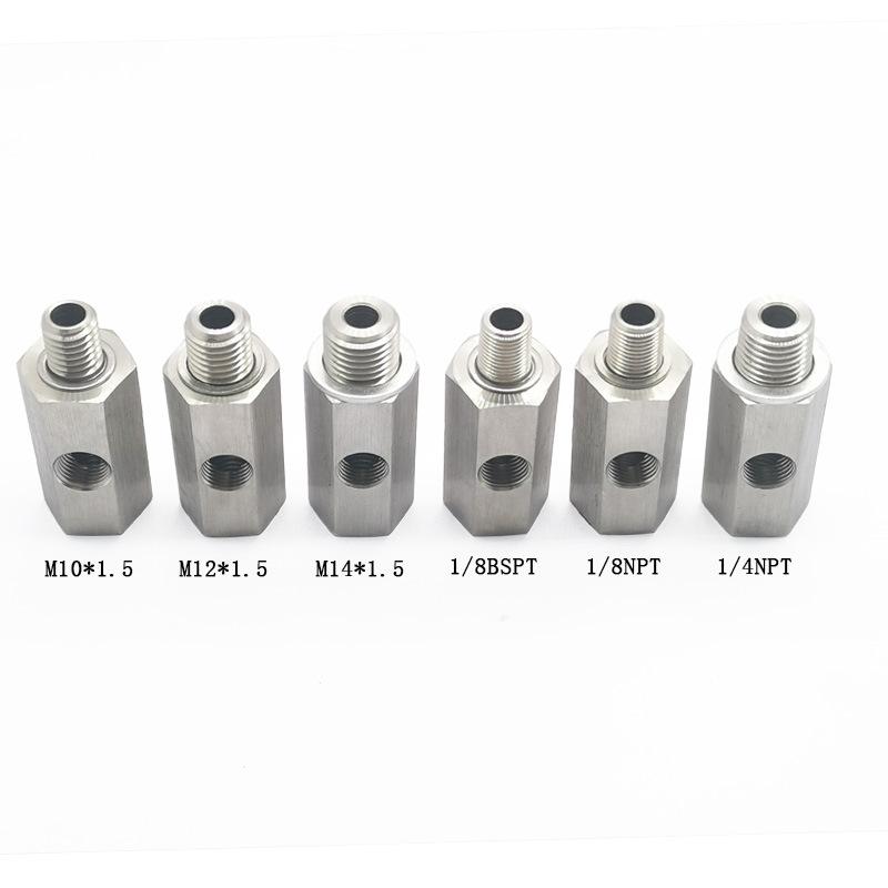 Nerezový Konektor Snímače Tlaku Oleje Boční Otvory 1/8"NPT Vnitřní Na M12 M10 M14 T-kus Adaptér pro Palivové Potrubí